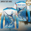 Maxcorners Fishing Ocean Splash Personalized Name, Team Name Long Sleeve Shirt (9 Fish Species)