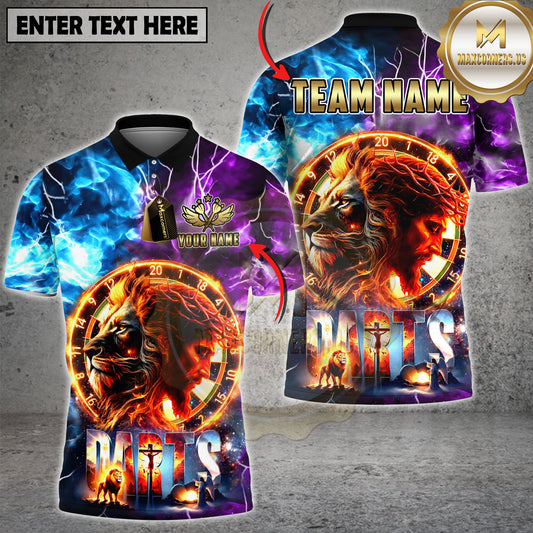 Maxcorners Darts Lion Jesus Faith Flame Dartboard Multicolor Options Personalized Name, Team Name 3D Shirt (4 Colors)