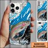 Maxcorners Fishing Jumping Blue Geometric Splash Art Personalized Name Phone Case (10 Fish Species)