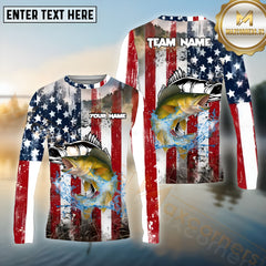 Maxcorners Walleye Fishing Freedom Strike Pattern Sport Jersey Personalized Name, Team Name Long Sleeve Shirt
