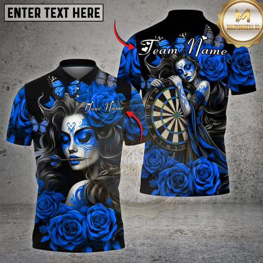 Maxcorners Gothic Darts Girl Red Roses Dark Art Multicolor Options Personalized Name, Team Name 3D Shirt (4 Colors)