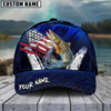 Maxcorners Fishing Dark Blue Scratch American Flag Pattern Sport Pattern Personalized Name 3D Cap (11 Breeds)