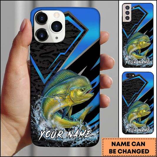 Maxcorners Mahi-Mahi Fishing Electric Blue Arrow Pattern Splash Personalized Name Phone Case
