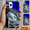 Maxcorners Fishing Dynamic Blue Geometric Splash Art Personalized Name Phone Case (10 Fish Species)