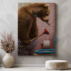 Maxcorners Cigar Bear Plunger Canvas Hilarious Bathroom Wall Art LM2611