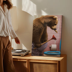 Maxcorners Cigar Bear Plunger Canvas Hilarious Bathroom Wall Art LM2611