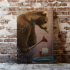 Maxcorners Cigar Bear Plunger Canvas Hilarious Bathroom Wall Art LM2611