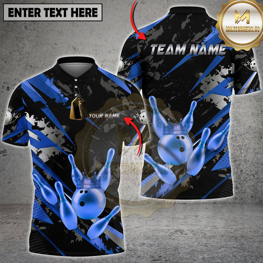 Maxcorners Bowling King Crown Gold Black Grunge Multicolor Options Personalized Name, Team Name 3D Shirt (4 Colors)