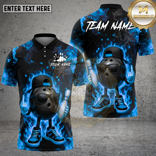 Maxcorners Bowling Ball Fire Streetwear Cartoon Style Multicolor Options Personalized Name, Team Name 3D Shirt (4 Colors)