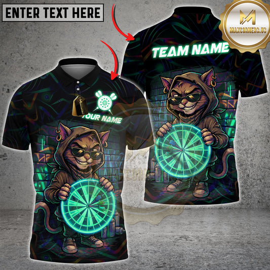 Maxcorners Darts Cat Neon Street Art Multicolor Options Personalized Name, Team Name 3D Shirt (4 Colors)