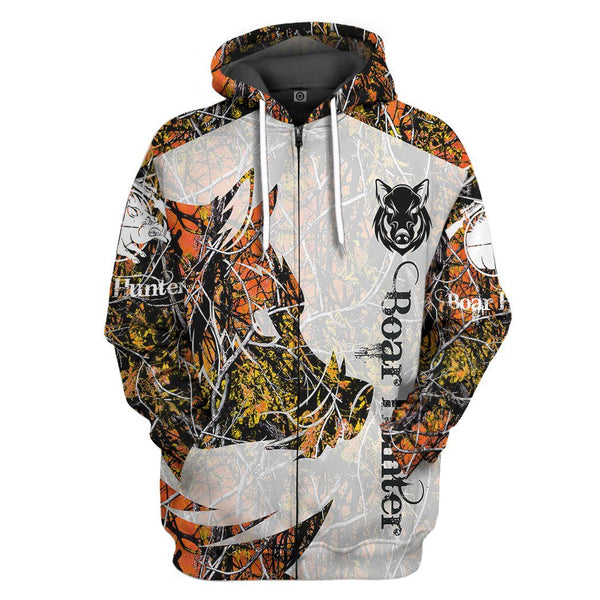 Maxcorners Orange Camouflage Boar Hunting  Custom Name Shirt 3D All Over Printed Clothes