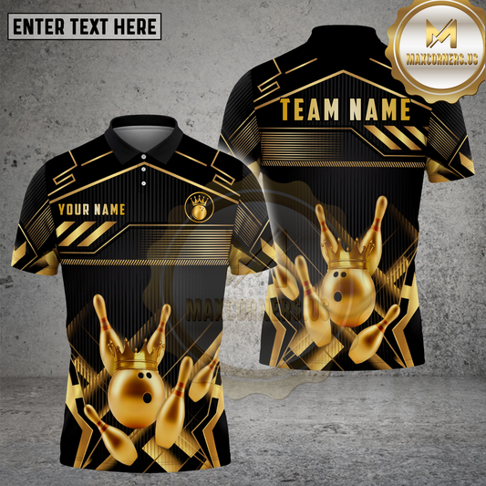 Maxcorners Bowling Crown Gold Luxury Geometric Style Multicolor Options Personalized Name, Team Name 3D Shirt (6 Colors)