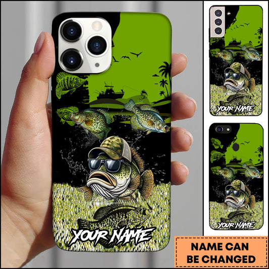 Maxcorners Crappie Fishing Black Silhouette Personalized Name 3D Phone Case