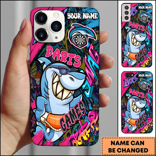 Maxcorners Dart Phone Case Graffiti Shark Street Art Style Personalized Name Phone Case