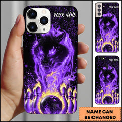 Maxcorners Bowling Phone Case Flaming Wolf And Bowling Ball Fire Strike Art Personalized Name Phone Case | Purple