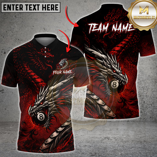 Maxcorners Billiard Dragon 8 Ball Fire Shadow Multicolor Options Personalized Name, Team Name 3D Shirt (4 Colors)