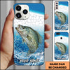 Maxcorners Bass Fishing Phone Case Aqua Water Splash Scale Pattern Design Personalized Fisherman Name Phone Case (12 Fish Species)
