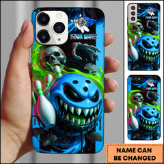 Maxcorners Bowling Phone case Monster Bowling Ball Skull Neon Slime Art Personalized Name Phone Case| Blue