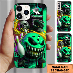 Maxcorners Bowling Phone case Monster Bowling Ball Skull Neon Slime Art Personalized Name Phone Case| Cyan