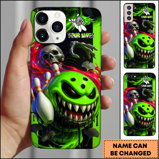 Maxcorners Bowling Phone case Monster Bowling Ball Skull Neon Slime Art Personalized Name Phone Case| Green
