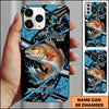 Maxcorners Fishing Blue Grunge Paint Splash Dynamic Art Personalized Name Phone Case (10 Fish Species)