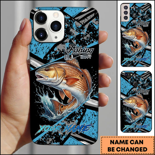 Maxcorners Redfish Fishing Blue Grunge Paint Splash Dynamic Art Personalized Name Phone Case