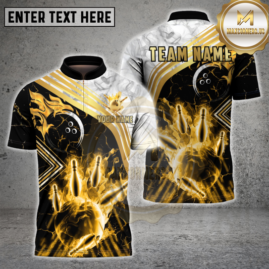 Maxcorners Bowling Ball Gold Marble Smoke Luxury Multicolor Options Personalized Name, Team Name 3D Shirt (4 Colors)