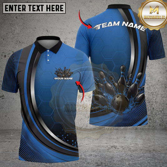 Maxcorners Bowling Shirt Modern Strike Ball Motion Graphic Multicolor Options Personalized Name, Team Name 3D Shirt (4 Colors)