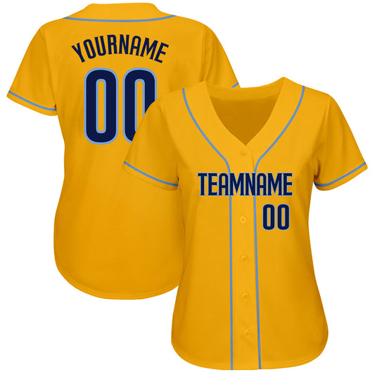 Maxcorners Custom Gold Navy-Light Blue Authentic Baseball Jersey LM2605