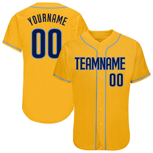 Maxcorners Custom Gold Navy-Light Blue Authentic Baseball Jersey LM2605