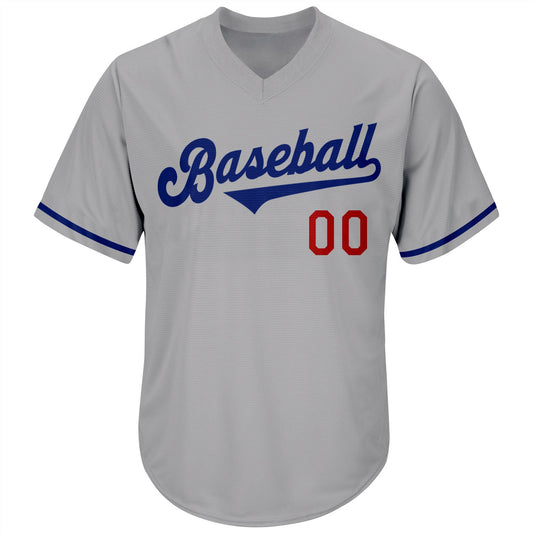 Maxcorners Custom Gray Royal-Red Authentic Throwback Rib-Knit Baseball Jersey Shirt LM2605