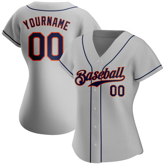 Maxcorners Custom Gray Navy-Orange Authentic Baseball Jersey LM2605