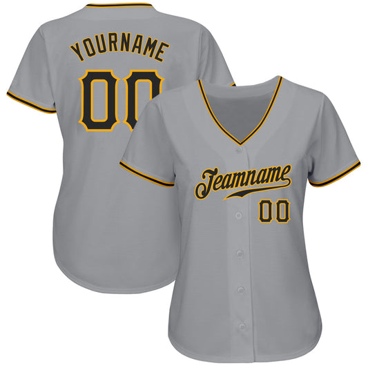 Maxcorners Custom Gray Black-Gold Classic Authentic Baseball Jersey LM2605
