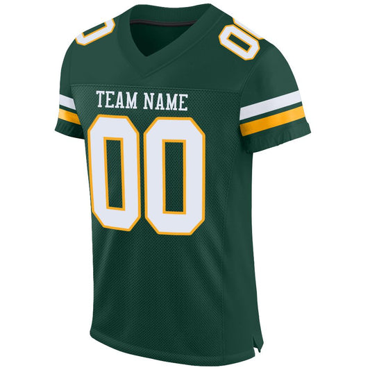Maxcorners Custom Green White-Gold Mesh Authentic Classic Football Jersey LM2605