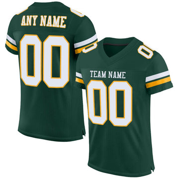 Maxcorners Custom Green White-Gold Mesh Authentic Classic Football Jersey LM2605