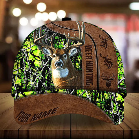 Maxcorners The Best Deer Hunting Leather Personalized Hats 3D Multicolored