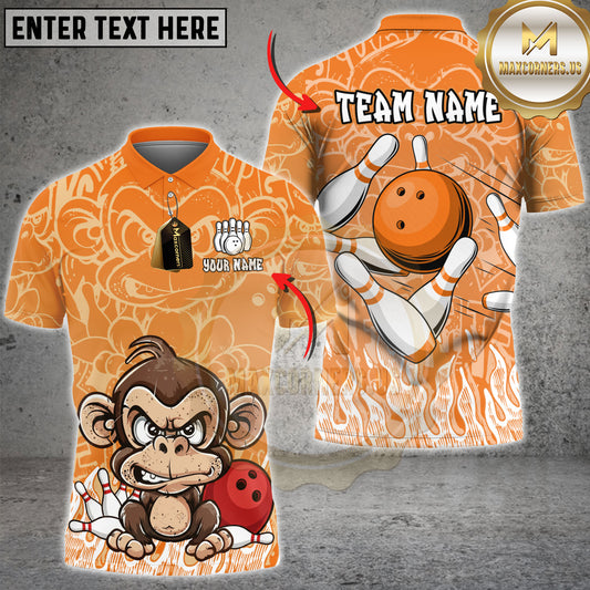 Maxcorners Bowling Shirt Angry Monkey Bowling Cartoon Art Multioptions Personalized Name Team Name 3D Shirt (4 Colors)