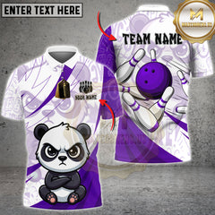 Maxcorners Bowling Shirt Cute Panda Bowling Cartoon Design Multioptions Personalized Name Team Name 3D Shirt (4 Colors)