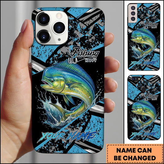 Maxcorners Mahi-mahi Fishing Blue Grunge Paint Splash Dynamic Art Personalized Name Phone Case