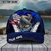 Maxcorners Fishing Dark Blue Scratch American Flag Pattern Sport Pattern Personalized Name 3D Cap (11 Breeds)