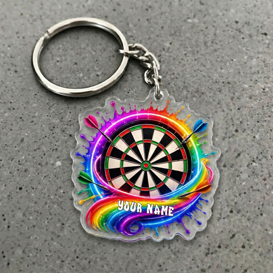Maxcorners Rainbow Darts Board Personalized Name Acrylic Keychain