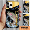 Maxcorners Fishing Black Gold Tech Frame Water Splash Personalized Name Phone Case (10 Fish Species)