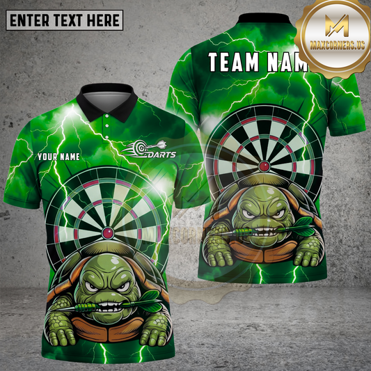 Maxcorners Darts Angry Turtle Lightning Storm Style Multicolor Options Personalized Name, Team Name 3D Shirt (4 Colors)