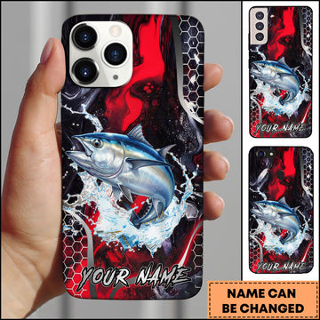 Maxcorners Tuna Fishing Red Black Abstract Lightning Splash Personalized Name Phone Case