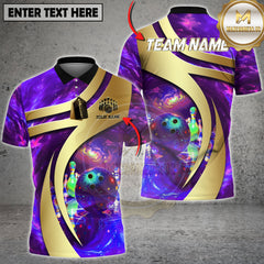 Maxcorners Cosmic Galaxy Bowling Ball Neon Graphic Multi Options Personalized Name, Team Name 3D Shirt (4 Colors)