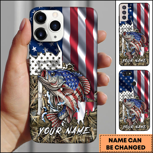 Maxcorners Crappie Fishing American Flag Patriotic Vintage Camo Personalized Name Phone Case