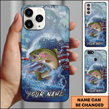 Maxcorners Trout Fishing Ocean Wave Patriotic Camouflage Personalized Name Phone Case