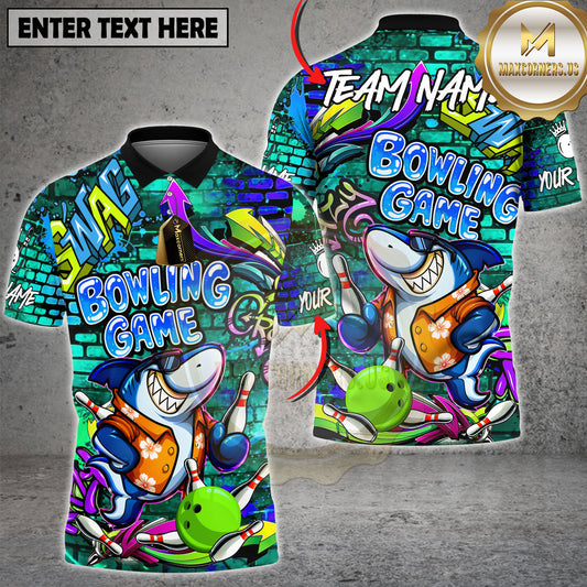Maxcorners Bowling Shirt Graffiti Shark Neon Street Art Brick Wall Multicolor Options Personalized Name, Team Name 3D Shirt (6 Colors)