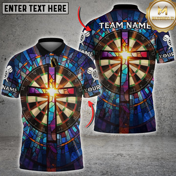 Maxcorners Darts Shirt Christian Cross Stained Glass Dartboard Art Multioptions Personalized Name Team Name 3D Shirt