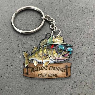 Maxcorners Walleye Fishing Funny Fishing Hat Cartoon Rustic Style Personalized Name Keychain